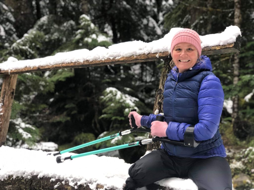 Dana Pounds in the snow with her SideStix